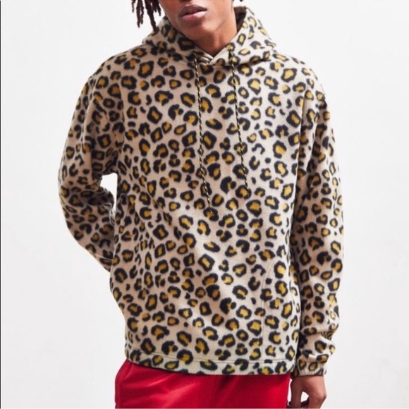 Urban Outfitters‎ | Men’s Fleece Hoodie Animal Print with Pockets Brown/Gold M - Picture 1 of 15